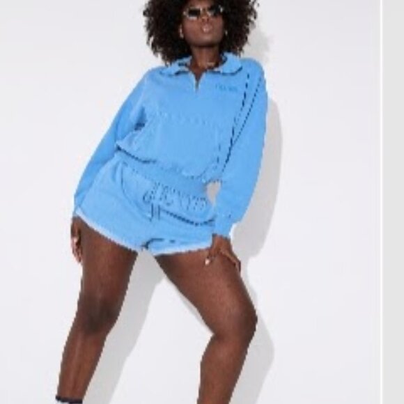 Victoria's Secret PINK Ivy Fleece Quarter-Zip Sweatshirt Dream On Blue Small - Picture 2 of 4